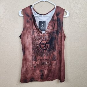 ETCYY Brown and Black Tank Top with Sun Moon Graphic Large (5261)